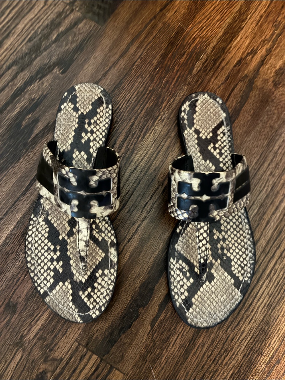 Tory Burch Snake-Print Thong Sandals with Black Accent